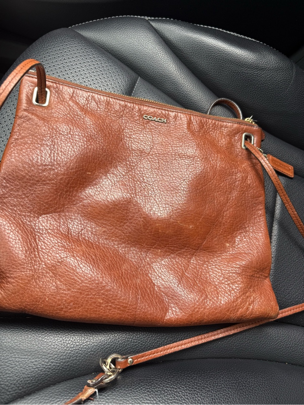 Coach Cognac Brown Pebbled Leather Crossbody Bag